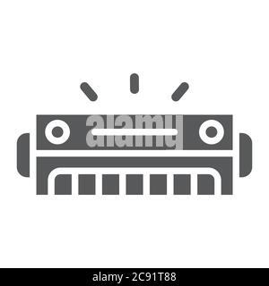 Harmonica glyph icon, music and sound, wind musical instrument sign, vector graphics, a solid pattern on a white background. Stock Vector