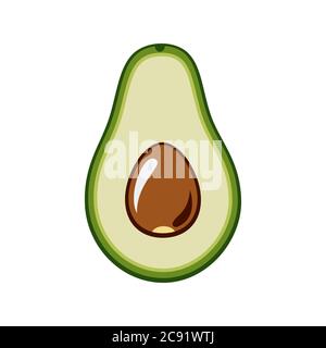 Avocado vector isolated on white backgroud. Green avocado whole, cut in half, with leaf and seed. Vector hand drawn illustration. Stock Vector