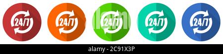 Service icon set, red, blue, green and orange flat design web buttons isolated on white background, vector illustration Stock Vector