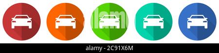 Auto icon set, transport, transportation, car, red, blue, green and orange flat design web buttons isolated on white background, vector illustration Stock Vector