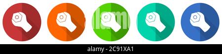 Tools icon set, red, blue, green and orange flat design web buttons isolated on white background, vector illustration Stock Vector