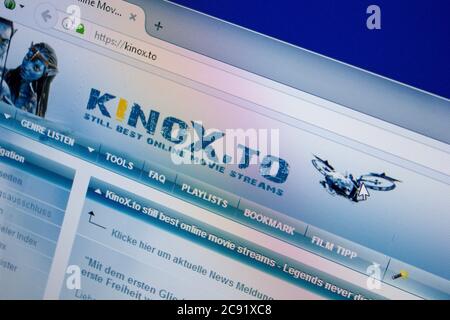 Ryazan, Russia - June 26, 2018: Homepage of Kinox website on the display of PC. URL - Kinox.to Stock Photo