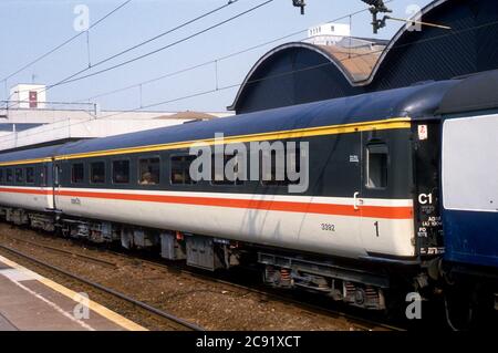 Open First Mk.2f carriage, AD1F, No. 3392 at Coventry station, UK. 17th April 1987. Stock Photo