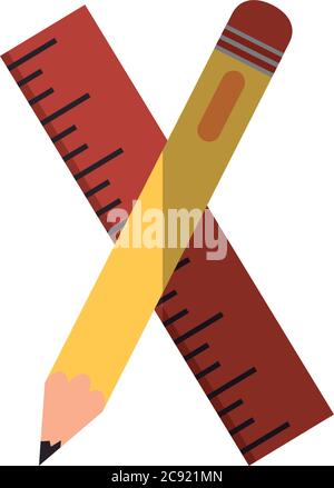 school education crossed pencil and ruler stationery flat icon with shadow vector illustration Stock Vector