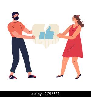 Man and woman tearing notification like icon  Stock Vector
