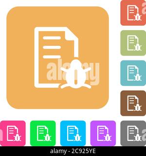 Bug report flat icons on rounded square vivid color backgrounds. Stock Vector