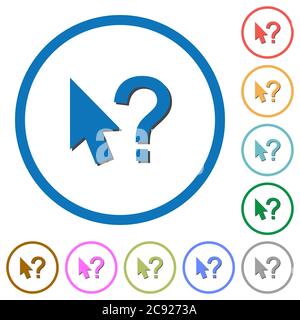 Help cursor flat color vector icons with shadows in round outlines on white background Stock Vector