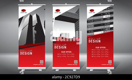 Roll-up template, design (85x200 cm) - modern office buildings, skyscrapers Stock Vector