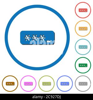 PIN code flat color vector icons with shadows in round outlines on white background Stock Vector