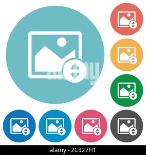 Vertically move image flat white icons on round color backgrounds Stock Vector