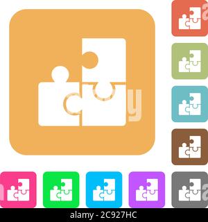 Puzzles flat icons on rounded square vivid color backgrounds. Stock Vector