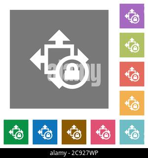 Size lock flat icons on simple color square backgrounds Stock Vector