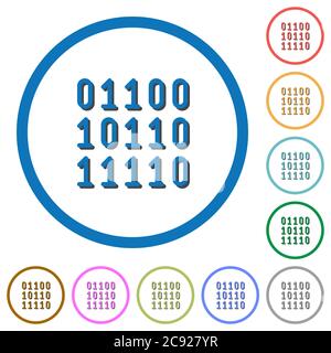 Binary code flat color vector icons with shadows in round outlines on white background Stock Vector