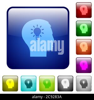 Idea icons in rounded square color glossy button set Stock Vector