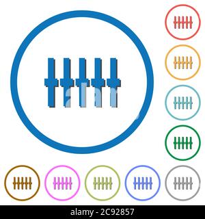 Graphical equalizer flat color vector icons with shadows in round outlines on white background Stock Vector