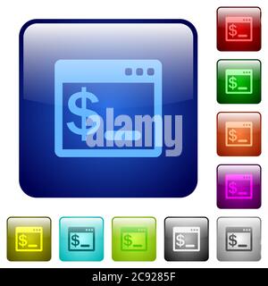 OS command terminal icons in rounded square color glossy button set Stock Vector