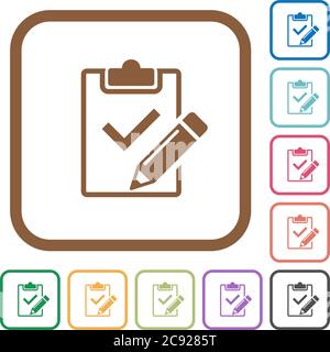 Fill out checklist simple icons in color rounded square frames on white background Stock Vector