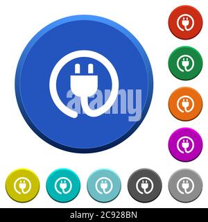 Rolled power cord round color beveled buttons with smooth surfaces and flat white icons Stock Vector