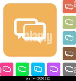 Chat bubbles flat icons on rounded square vivid color backgrounds. Stock Vector