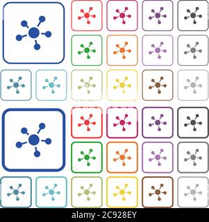 Network connections color flat icons in rounded square frames. Thin and thick versions included. Stock Vector