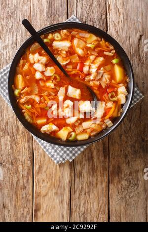 Bermuda fish chowder is a soup that is considered the national dish of Bermuda. Its basic ingredients are fish, tomatoes and onions, seasoned with bla Stock Photo