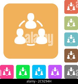 Online users flat icons on rounded square vivid color backgrounds. Stock Vector