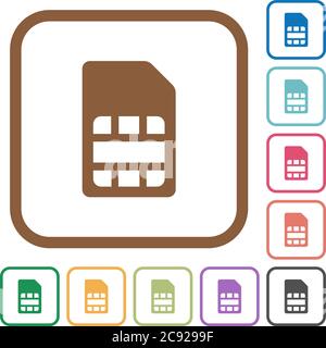 SIM card simple icons in color rounded square frames on white background Stock Vector