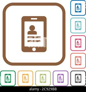 Mobile contacts simple icons in color rounded square frames on white background Stock Vector