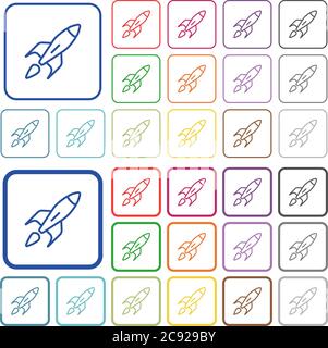 Launched rocket color flat icons in rounded square frames. Thin and thick versions included. Stock Vector