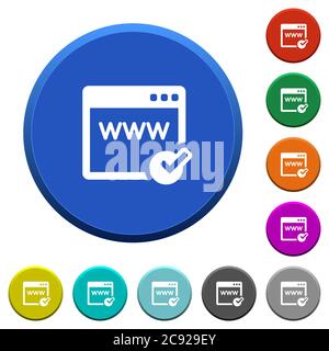 Domain registration round color beveled buttons with smooth surfaces and flat white icons Stock Vector