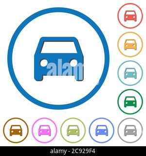 Car flat color vector icons with shadows in round outlines on white background Stock Vector