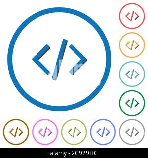 Programming code flat color vector icons with shadows in round outlines on white background Stock Vector