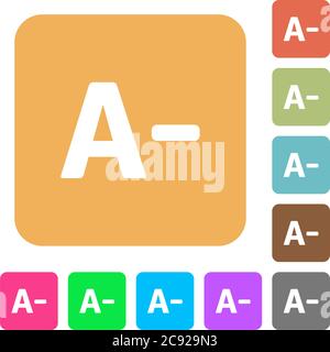 Decrease font size flat icons on rounded square vivid color backgrounds. Stock Vector
