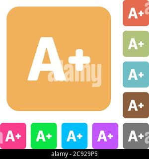 Increase font size flat icons on rounded square vivid color backgrounds. Stock Vector