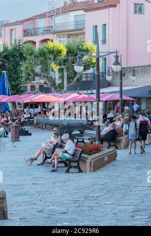 COLLIUORE, FRANCE - Jun 30, 2020: Coliure, France :  2020 june 22 :  Old town of Collioure, France, a popular resort town on Mediterranean sea, panora Stock Photo