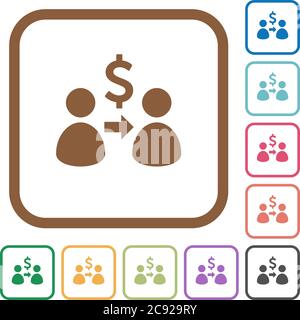 Send dollars simple icons in color rounded square frames on white background Stock Vector