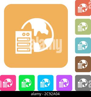 Web hosting flat icons on rounded square vivid color backgrounds. Stock Vector