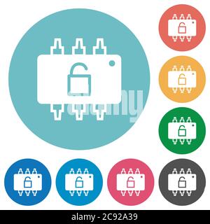 Hardware unlocked flat white icons on round color backgrounds Stock Vector