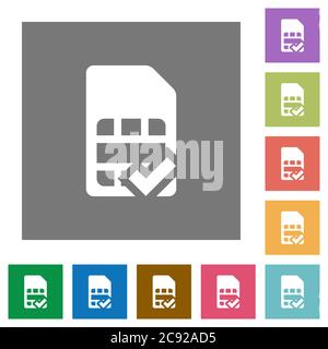 SIM card accepted flat icons on simple color square backgrounds Stock Vector