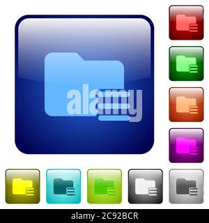 Folder options icons in rounded square color glossy button set Stock Vector
