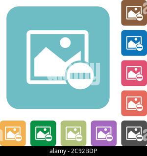 Remove image white flat icons on color rounded square backgrounds Stock Vector