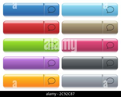 Empty comment bubble engraved style icons on long, rectangular, glossy color menu buttons. Available copyspaces for menu captions. Stock Vector