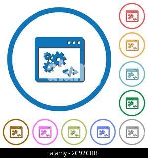 Application programming interface flat color vector icons with shadows in round outlines on white background Stock Vector