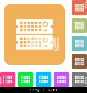 Rack servers flat icons on rounded square vivid color backgrounds. Stock Vector