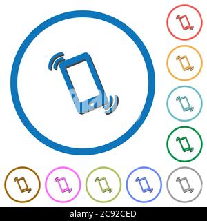 Ringing phone flat color vector icons with shadows in round outlines on white background Stock Vector