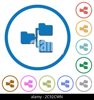 Shared folders flat color vector icons with shadows in round outlines on white background Stock Vector
