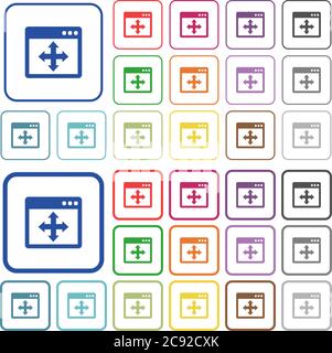 Move window color flat icons in rounded square frames. Thin and thick versions included. Stock Vector