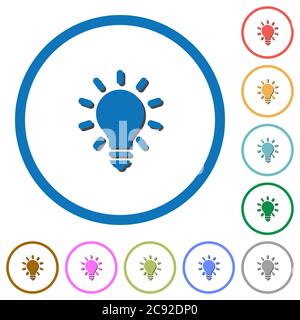Lighting bulb as idea concept flat color vector icons with shadows in round outlines on white background Stock Vector