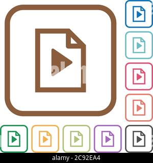 Playlist simple icons in color rounded square frames on white background Stock Vector