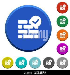 Active firewall round color beveled buttons with smooth surfaces and flat white icons Stock Vector